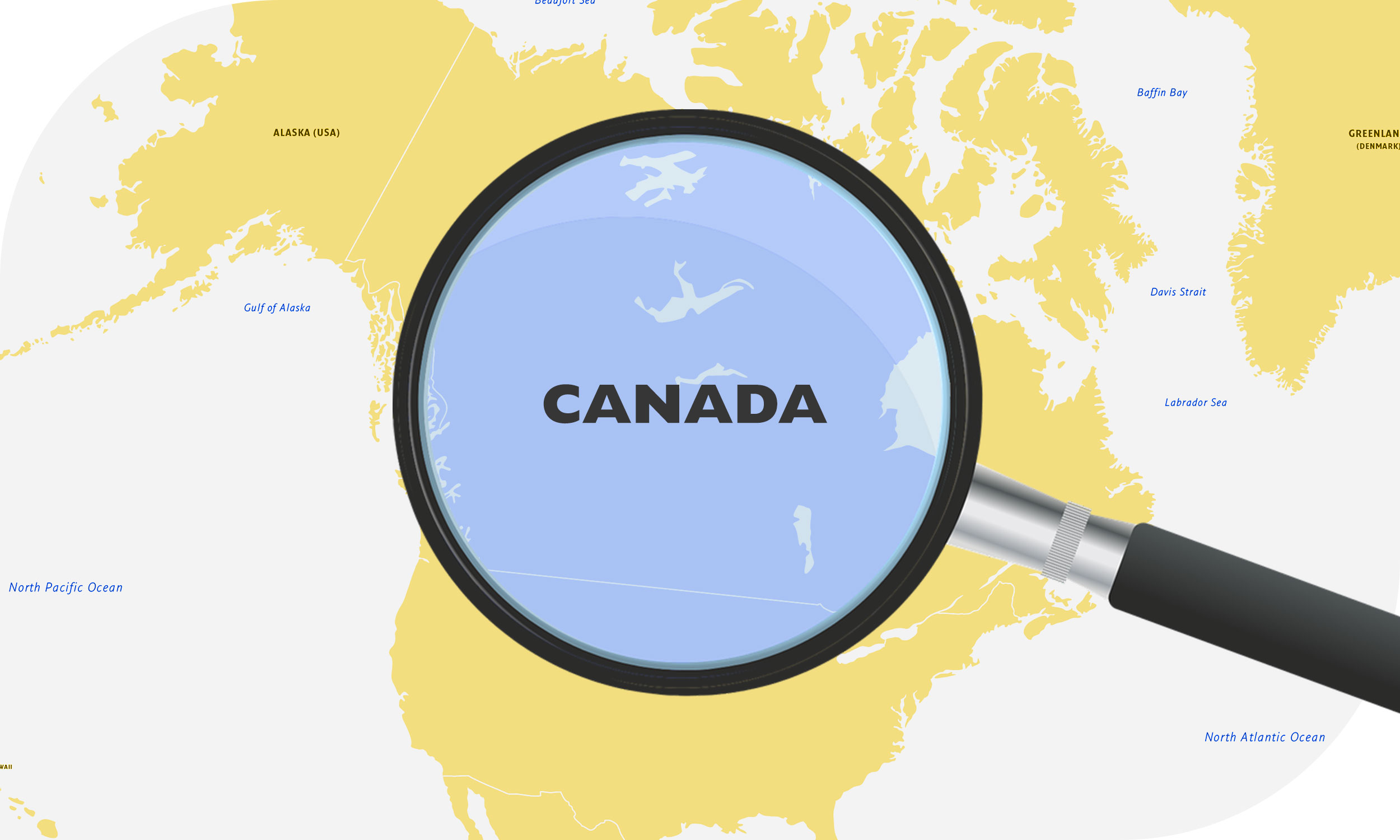 Map of North American shipping destinations zoomed in on Canada