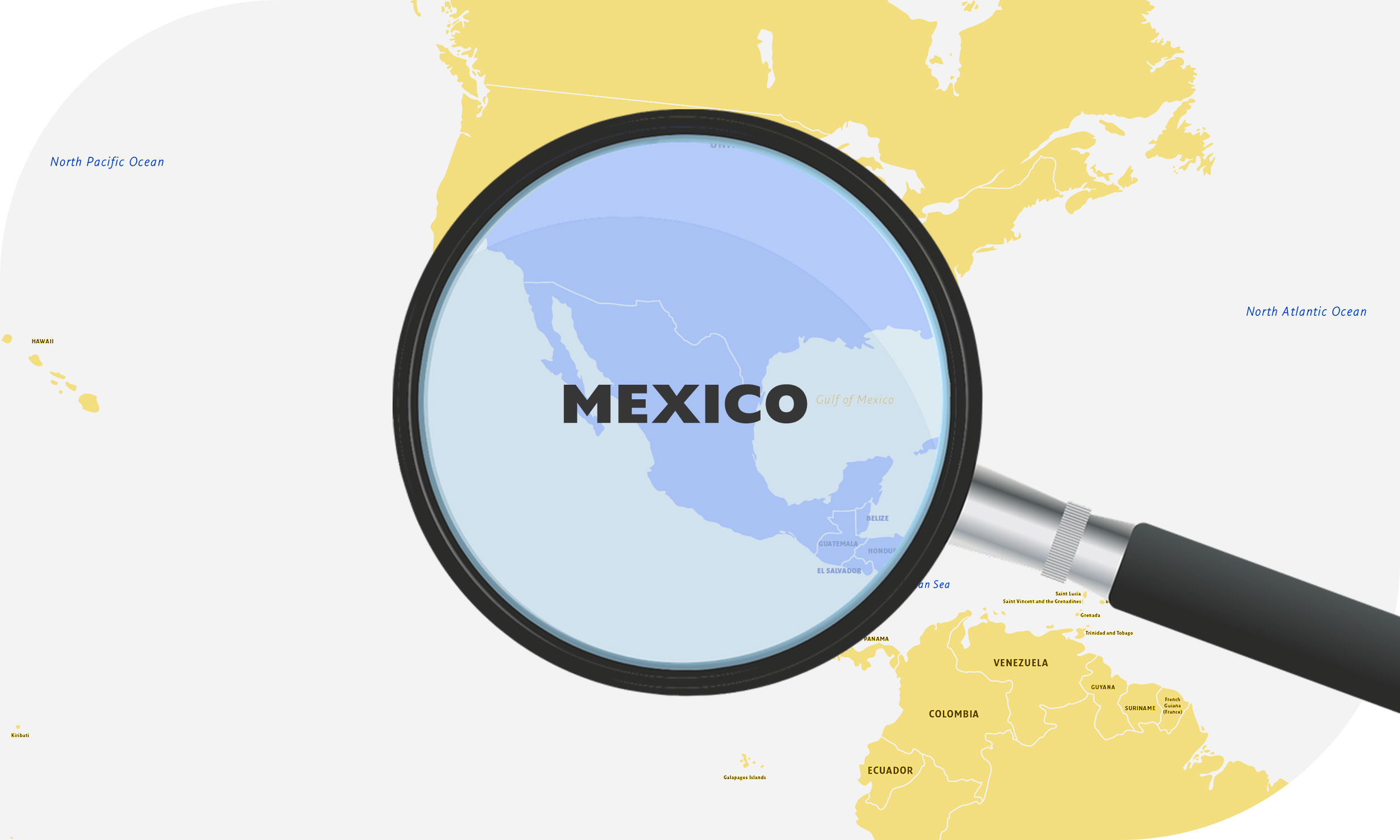 Mexico enlarged on map of North America