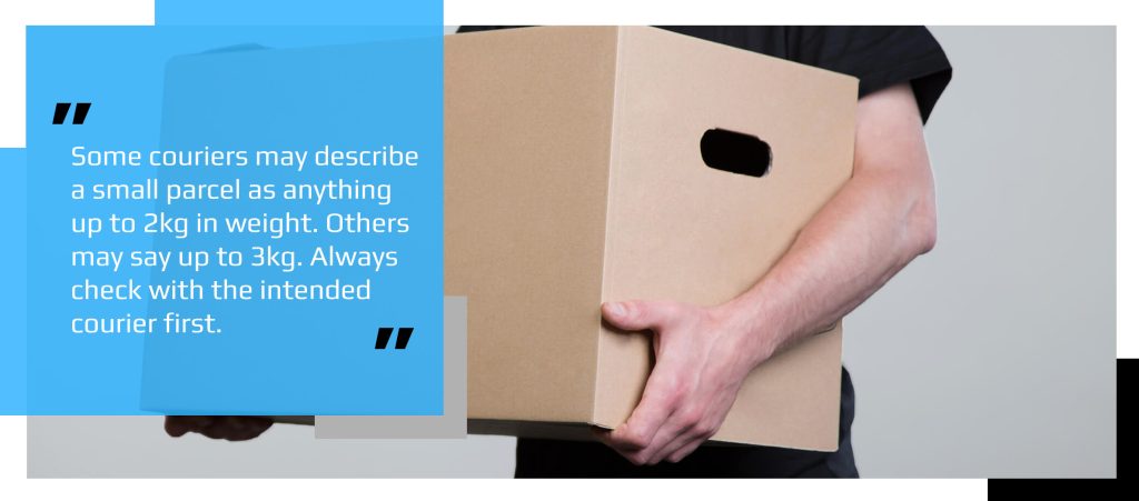 Customer carrying a large parcel to delivery collection point for courier pick up