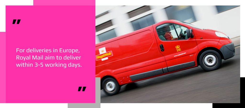 Royal Mail van on a standard shipping speed delivery route