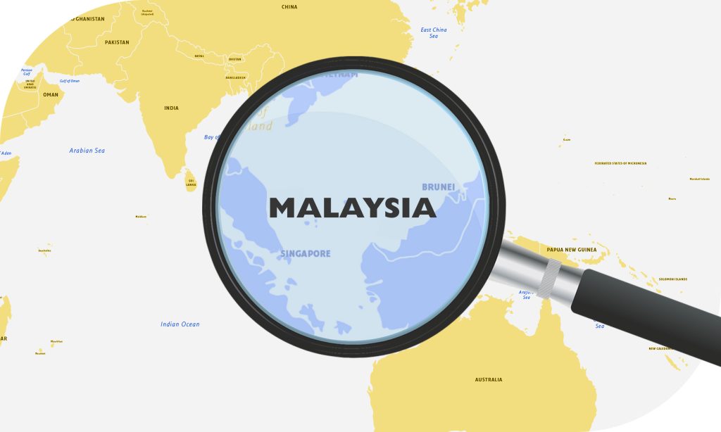 Map of Asia showing Malaysia as a delivery destination